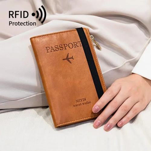 Miniatura 2 de Assport - Cartera para pasaporte, funda para pasaporte, cartera de viaje de cuero impermeable con bloqueo RFID con correa elástica y ranura