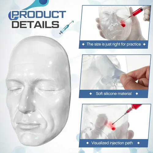Miniatura 5 de Wenqik Modelo de cara para inyección Kit de práctica de silicona, modelo de cabeza de estiramiento facial, cara de maniquí transparente para mejorar