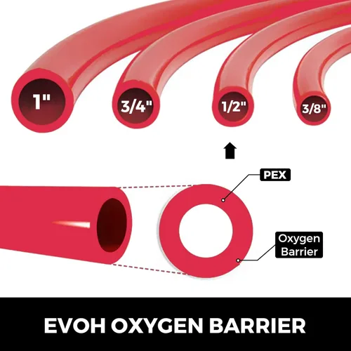 Miniatura 3 de VEVOR Oxygen-Barrier PEX Tubing 300Ft Rojo 1/2 pulgada Radiante Piso PEX Tubo Radiante Calor Piso Calefacción Plomería Tubería de Agua Fría