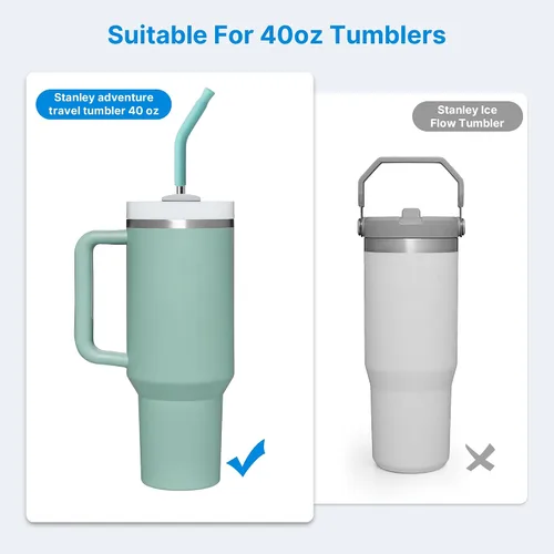 Miniatura 2 de 2 piezas de pajitas de acero inoxidable para vaso Stanley de 40 oz, accesorios de reemplazo para vaso Stanley de 40 oz con puntas de silicona