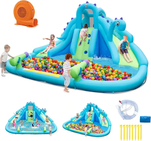 Miniatura 9 de Boundtech - Casa inflable de agua para saltar, con doble tobogán, para niños, con pared para escalar, cañón de agua, chapoteadero, incluye bolsa