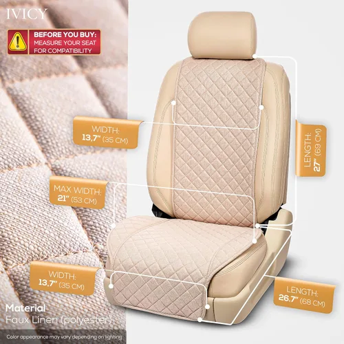 Miniatura 3 de IVICY - Funda de asiento de coche de lino sintético - Duradera y antideslizante - Fundas protectoras de asiento delantero para la mayoría de BEIGE