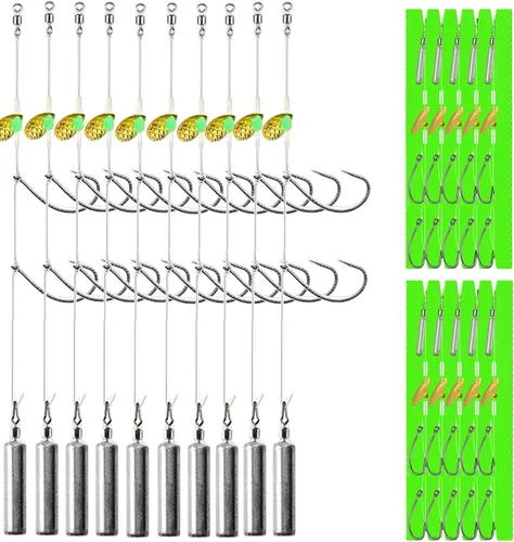 10Pcs Drop Shot Ready Rigs Kit with 2 Fishing Wacky Hooks,No Snag Skinny Sinker(1/2oz,3/8oz,1/4oz.1/5oz.), Spinner Blades, Fishing Bass Rig Cylinder