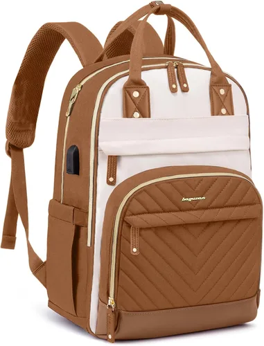 Miniatura 26 de Mochila para laptop para mujer, mochila de viaje de trabajo de 15.6 pulgadas con cargador USB, mochila universitaria impermeable, mochila