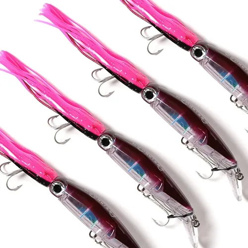 Wondersee Kit de Señuelos de Pesca de Calamar Suaves y Duros Swimbait Crankbait Jig de Simulación Pesado Holográfico 4 PCS Rojo y Negro