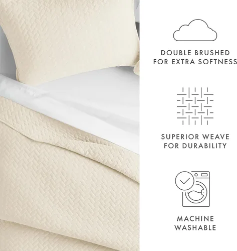 Miniatura 4 de Linen Market Juego de ropa de cama de 3 piezas color marfil tamaño Queen – Una colcha ligera y edredones lavables a máquina – Incluye colcha