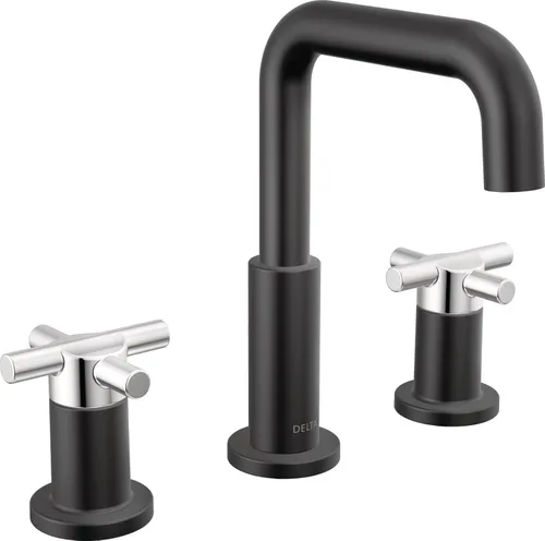 Miniatura 12 de Delta Nicoli - Grifo de baño negro mate/dorado cepillado de 3 agujeros, 8 pulgadas de grifo de lavabo de baño generalizado para tocador, conjunto