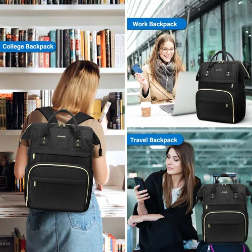 Miniatura 5 de LOVEVOOK Mochila para laptop de 17 pulgadas para mujer, mochila grande de viaje para computadora con puerto de carga USB, mochila antirrobo