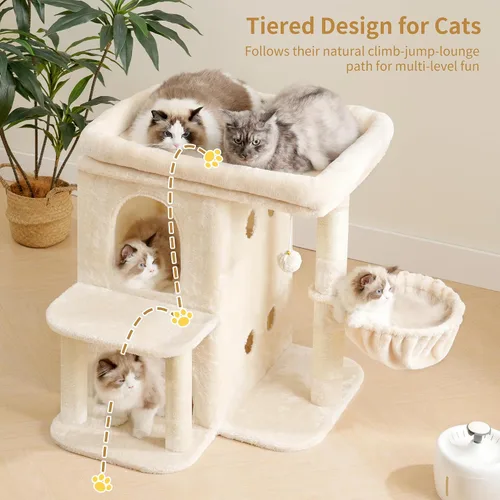 Miniatura 4 de Heybly Árbol para gatos, torre para gatos de 25.6 pulgadas con amplia percha superior para gatos grandes, muebles de casa para gatos estilo escalera
