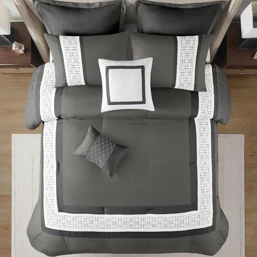 Miniatura 4 de 510 DESIGN Juego de edredón tamaño Queen, edredones estilo hotel para cama de tamaño Queen, con bordes bordados y piezas para todas las estaciones