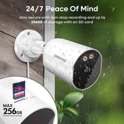 Miniatura 6 de adomii Cámaras de seguridad 2K inalámbricas para exteriores, visión nocturna de 33 pies, IP65 resistente a la intemperie, audio de 2 vías, cámara