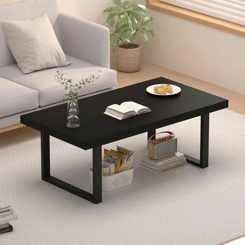 Miniatura 3 de Mesa de café IBF negra, mesa de centro minimalista industrial de madera, mesa moderna y simple rectangular para sala de estar, mesa de café y cóctel