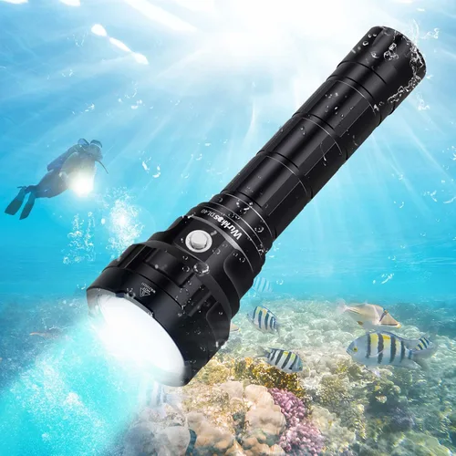 Wurkkos Linterna de Buceo DL40, Luz de Buceo con Brillo Máximo de 5000 Lúmenes con 4 LED LH351D, Linterna Submarina Impermeable IPX8 Bajo el Agua