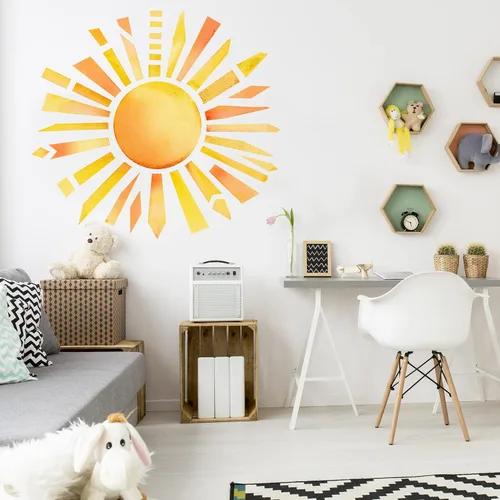 Miniatura 3 de Kit de calcomanías de pared de acuarela para sol brillante, calcomanía de pared de atardecer (36 pulgadas)