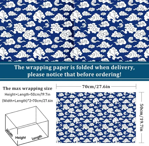 Miniatura 2 de Whaline 12 hojas de papel de regalo chinoiserie azul de 19.7 x 27.6 pulgadas, papel de regalo floral de porcelana de paisaje chino clásico, papel