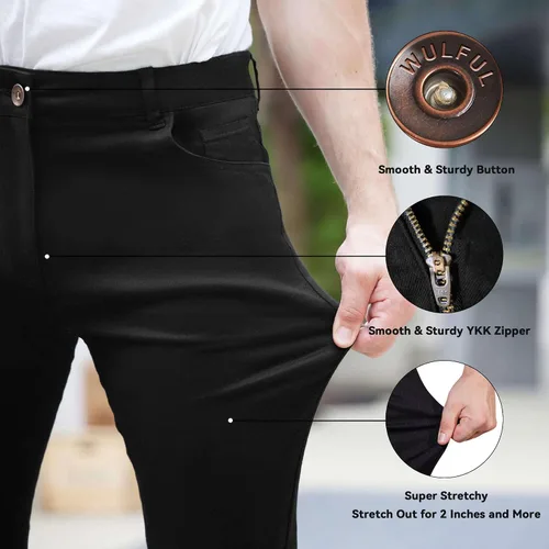 Miniatura 3 de WULFUL Pantalones de mezclilla ajustados para hombre, pantalones elásticos de pierna cónica, cintura expandible