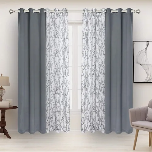 Miniatura 16 de BONZER Cortinas para Mezclar y Combinar - 2 Piezas de Cortinas Transparentes con Estampado de Ramas y 2 Piezas de Cortinas Opacas para Dormitorio