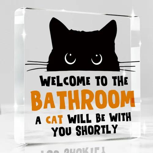 Miniatura 7 de ¿Estás haciendo caca? Letrero divertido, decoración de gato negro, decoración de baño acrílica de gato, decoración creativa para el hogar, regalo