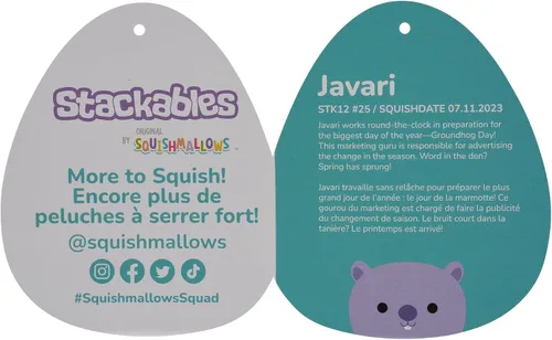 Miniatura 6 de Squishmallows Stackables Original - Mapache Javari de 12 pulgadas en lavanda ultra suave, oficial de Jazwares Marmota Lavanda