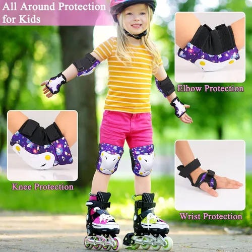 Miniatura 2 de Rodilleras FIODAY para niños, rodilleras y coderas para niños pequeños con bolsa de cordón, juego de equipo de protección ajustable para niñas