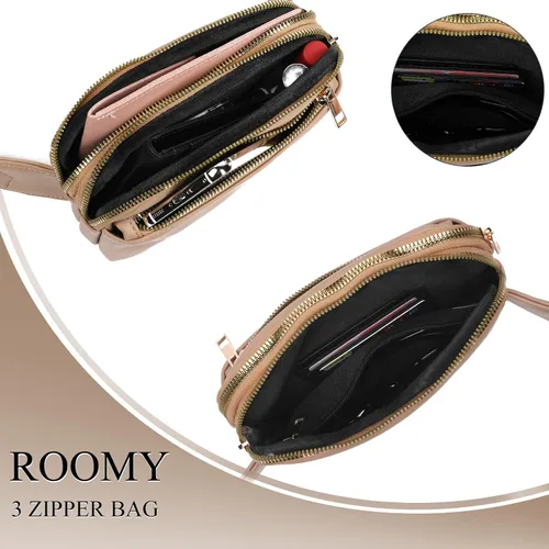 Miniatura 5 de Riñonera cruzada para mujer, cangurera de moda para mujer, cintura pequeña, bolsa de pecho con correa ajustable, 02 Albaricoque PU