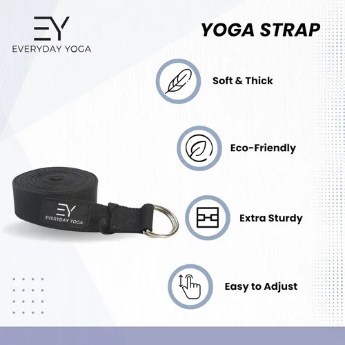 Miniatura 4 de Everyday Yoga Correa con anillo en D de metal, correa elástica duradera para yoga, pilates, flexibilidad y terapia física (6, 8, 10 pies)