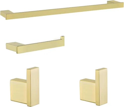 RANDOM Juego de 4 toallas de baño de oro cepillado, incluye toallero de 18 pulgadas y 2 ganchos de toalla de acero inoxidable para decoración de