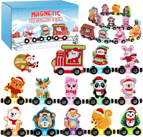 Miniatura 9 de Calendario de Adviento de tren 2025 para niños pequeños, juego de regalo magnético de tren de animales de madera, calendario de cuenta regresiva