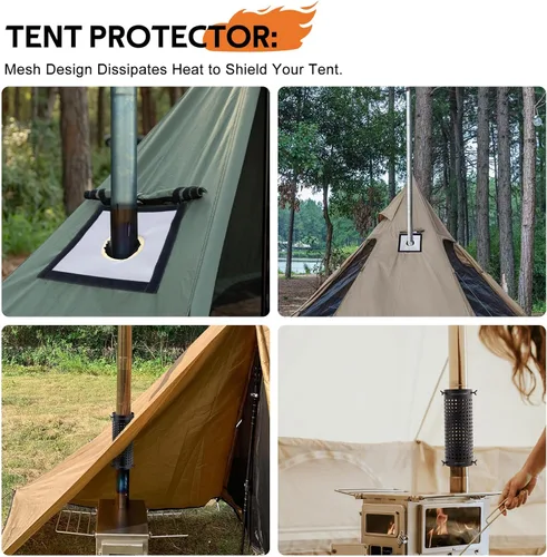 Miniatura 8 de CHANGE MOORE Protector de malla de chimenea de estufa ignífuga, protección antiquemaduras, protección de tienda de campaña, estufa al aire libre