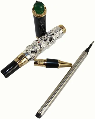 Miniatura 5 de Gullor Retro Culture Jinhao Rollerball Pen 3D Dragon King Play Pearl Pattern Pen - Plata