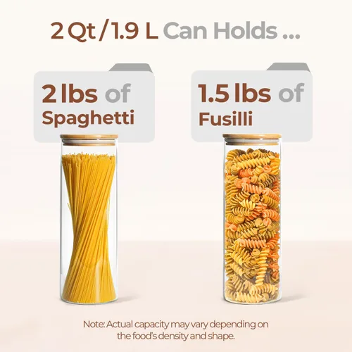 Miniatura 3 de ComSaf - Juego de 3 recipientes de almacenamiento de pasta de espagueti de vidrio con tapas, 2 cuartos de galón, recipiente alto hermético