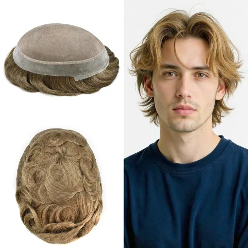 Miniatura 40 de Tupé para hombres, piezas de cabello humano real, sistema de unidades de cabello natural, línea capilar natural, pieza de repuesto para hombres