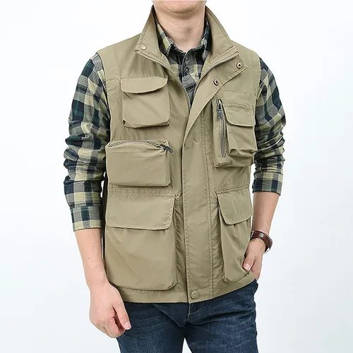 Miniatura 3 de BOOMLEMON Chaleco casual de trabajo al aire libre para hombre, chaleco de tiro para pesca de safari, chaqueta ligera de viaje con múltiples bolsillos
