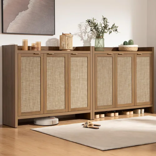 Miniatura 11 de SICOTAS Zapatero de almacenamiento de 30 pares, gabinete de ratán para entrada, gabinete grande de 6 niveles de 41" de altura, gabinete