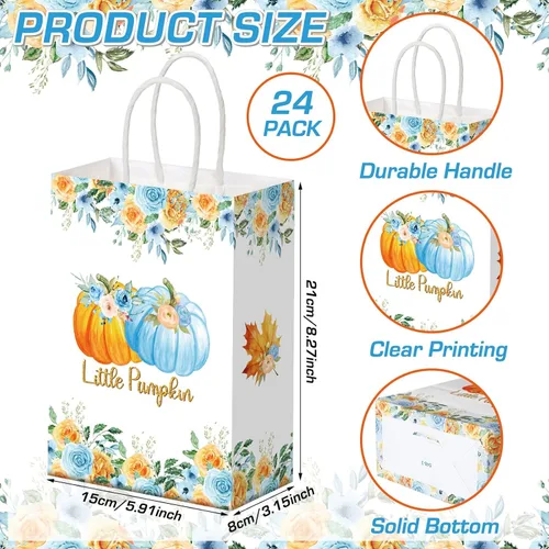 Miniatura 2 de Glenmal 24 bolsas de regalo de calabaza de otoño a granel A Little Pumpkin para fiesta, bolsas de dulces, decoraciones de fiesta de cumpleaños