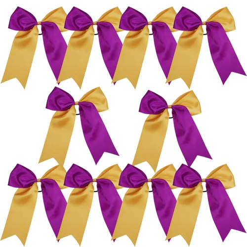 Miniatura 8 de Lazos de animadora jumbo de 8 pulgadas con diamantes de imitación brillantes para cola de caballo, lazos de porrista, 6 unidades, color negro