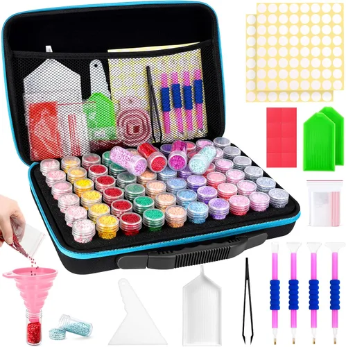FUNDAFUL Contenedores de almacenamiento de pintura de diamante, 60 ranuras para accesorios y herramientas de arte de diamante, organizador de arte