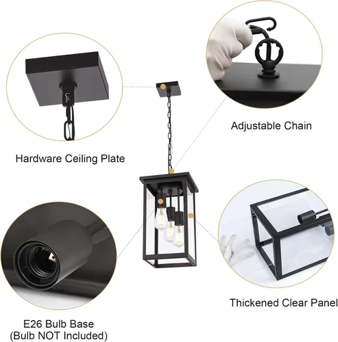 Miniatura 73 de TODOLUZ Lámpara Colgante de Exterior de 3 Luces Negra, Linterna Colgante Exterior Ajustable Luz de Porche