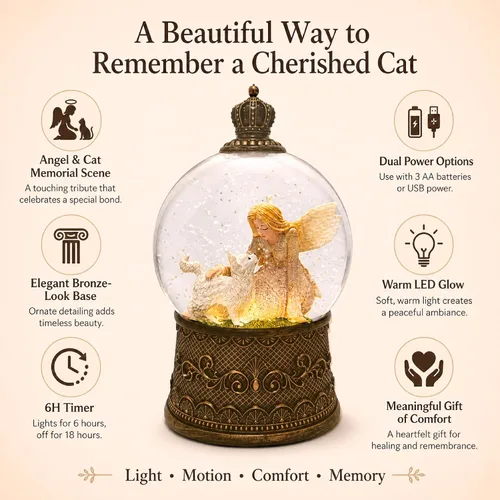 Miniatura 4 de Regalos conmemorativos para gatos por pérdida de condolencias, globo de nieve con purpurina giratoria automática y temporizador de 6 horas