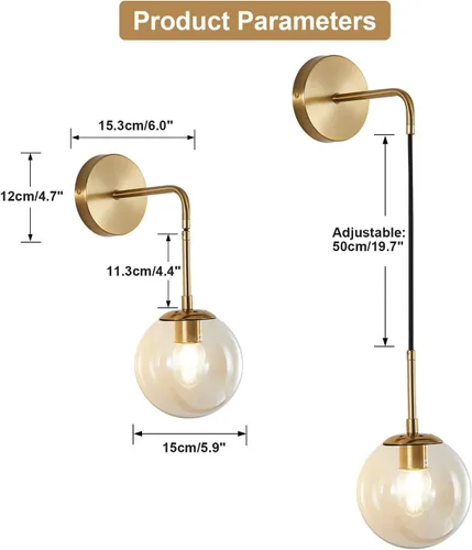 Miniatura 2 de Modo Lighting - Lámpara de pared moderna de mediados de siglo, minimalista, ajustable, de latón crudo, redonda, lámpara de lectura (pantalla ámbar)