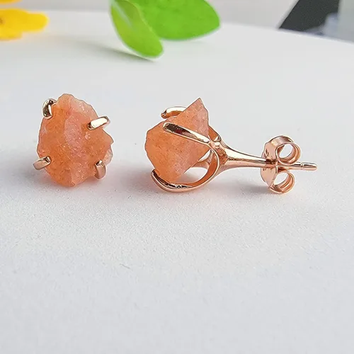 Miniatura 67 de Aretes de piedra preciosa natural en bruto con oro rosa sobre plata de ley 925, 6 a 0.276 in, regalo de piedra de nacimiento de calidad genuina