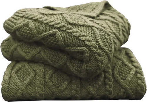 HiEnd Accents - Manta de punto trenzado verde salvia de 50 x 60 pulgadas, acogedora manta tejida de mezcla de lana, cálida para otoño e invierno,