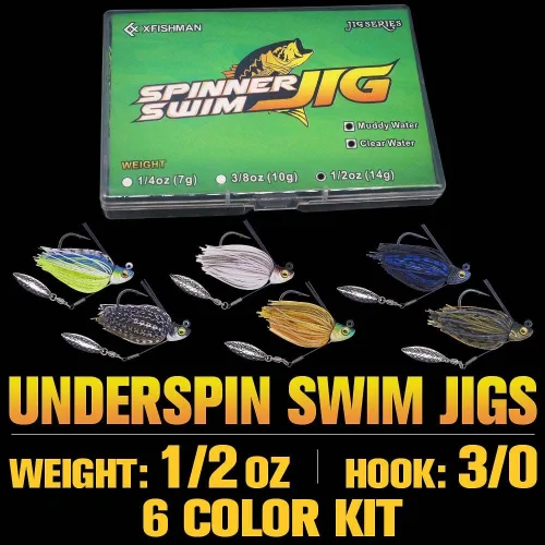 Miniatura 7 de Plantillas de natación para lubina, señuelos de pesca Swimbait Underspin Jigs 1/2 3/8 1/4 oz Surtido de 6 paquetes (6 colores)