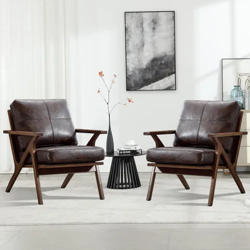 Miniatura 13 de INZOY Sillón moderno, estilo Accent de mitades de siglo, con marco de madera, de piel sintética, para sala de estar y dormitorio, sillón acolchado