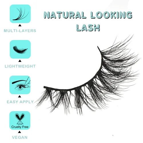 Miniatura 3 de APCYUST Pestañas postizas Wispy, pestañas naturales de visón, tiras de pestañas de visón, aspecto natural, pestañas falsas semi-Wispy, paquete