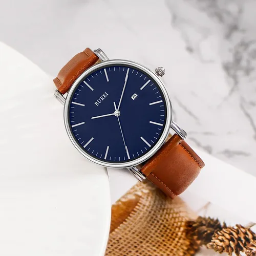Miniatura 2 de BUREI - Reloj de pulsera analógico para hombre con fecha, extensible de malla de acero inoxidable