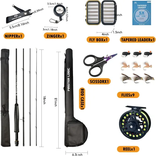 Miniatura 2 de Stealth - Kit de iniciación de caña de pescar con mosca, cañas de grafito de fibra de carbono 30T con carrete de aluminio fundido a presión