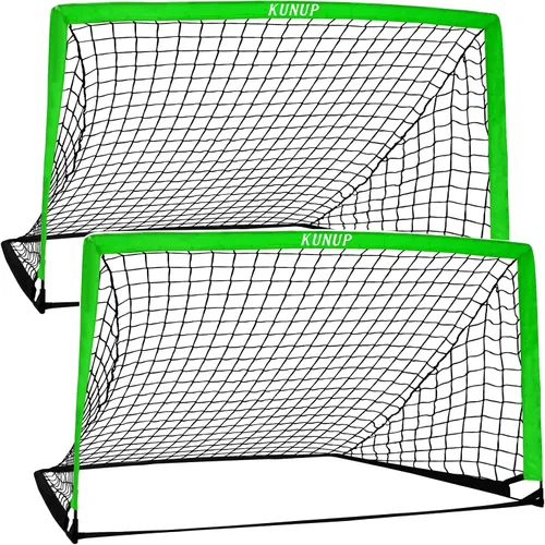 Miniatura 11 de Juego de 2 porterías de fútbol para niños, 5 x 3, 6 x 4, 9 x 5, red de práctica de fútbol plegable con bolsa de transporte portátil para niños