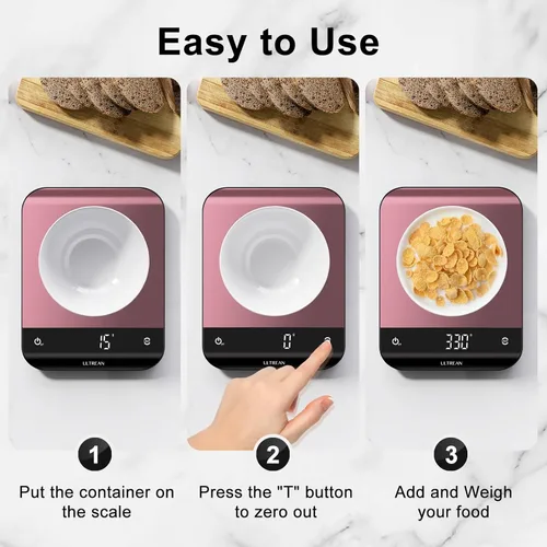 Miniatura 6 de Ultrean Báscula de Alimentos, Báscula de Cocina Digital con Pantalla LED, Peso en Gramos y Onzas para Hornear y Cocinar, 6 Unidades con Función