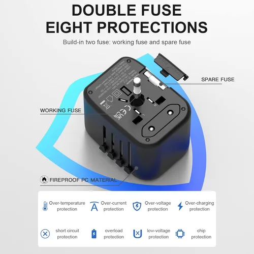 Miniatura 3 de Adaptador de Viaje Universal, VYLEE 5 en 1 Adaptador de Corriente Internacional, 3.5A 2xUSB-A y 2xUSB-C Cargador de Pared, Enchufe Esencial de Viaje
